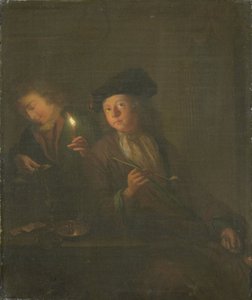 Der Raucher (Ein Mann mit einer Pfeife und ein Mann, der ein Getränk in ein Glas gießt)