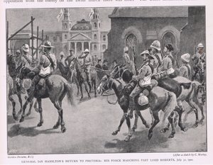 General Ian Hamiltons Rückkehr nach Pretoria: seine Truppen marschieren an Lord Roberts vorbei, 30. Juli 1900