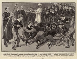 Fastnachtsdienstag an der Westminster School, das Gerangel um den Pfannkuchen von Gordon Frederick Browne