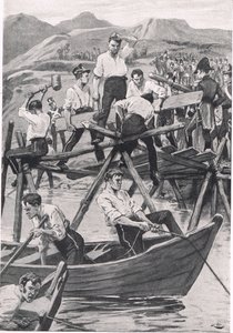 Der Bau der Brücke über den Guadiana, 3. April 1811, Illustration aus 