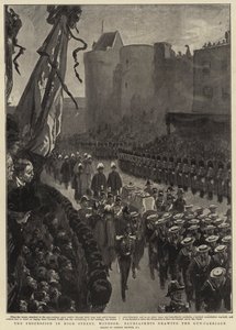 Die Prozession in der High Street, Windsor, Matrosen ziehen den Geschützschlitten von Gordon Frederick Browne