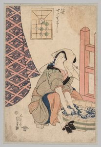 Sitzende Frau wäscht Kleidung in einem Holzzuber, 1786-1864