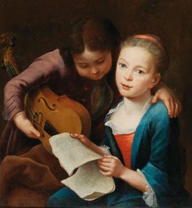 Paar Kinder, die Musik spielen, 1746 von Gottfried Eichler the Elder