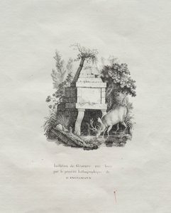 Receuil dessais lithographiques: Eine Fontaine, die den Holzschnitt imitiert, um 1816