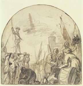 Brinio wird von seinen Kriegern auf seinem Schild erhoben von Govaert Flinck
