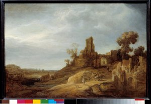 Landschaft mit Brücke und Ruinen von Govaert Flinck