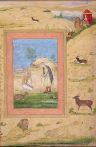 Majnun kniet vor Lailas Boten, aus dem Shah Jahan Album von Govardhan attr. to Govardhan attr. to