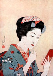 Eine Frau mit einem Beni-Pinsel, ca. 1900-1921 von Goyo Hashiguchi