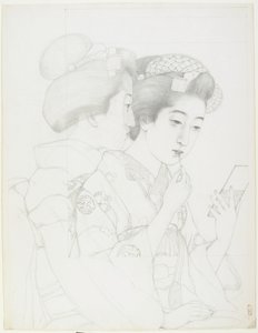 Studie für Frau mit Lippenpinsel, 1919 von Goyo Hashiguchi