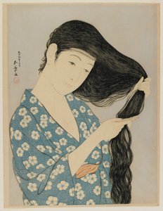 Frau kämmt ihr Haar, Taisho-Ära, März 1920 von Goyo Hashiguchi