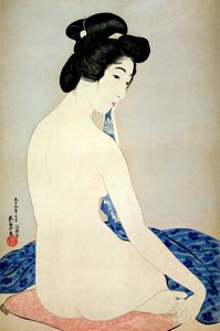 Frau nach dem Bad, veröffentlicht von Shosaburo Watanabe, 1920 von Goyo Hashiguchi