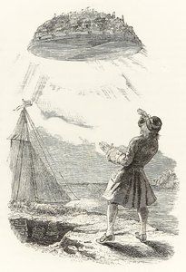 Gulliver sieht die fliegende Insel Laputa zum ersten Mal, aus 