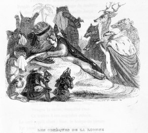 Das Begräbnis der Löwin - in „Fabeln von La Fontaine“ ill. von Grandville