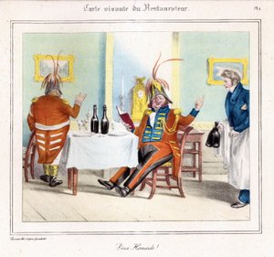 Die lebendige Karte des Restaurateurs: Zwei Hummer! 1831-32 (Lithographie) von Grandville