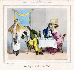 Die lebende Karte des Restaurateurs: Ein modisches Rindfleisch und eine Wachtel