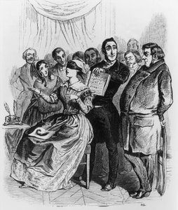 Blinder öffentlicher Hellseher, der die Stunde durch den Magen sieht und durch das Rückgrat liest von Grandville (1803 47)