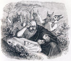 Demokrit und die Abderiten. (Brief von Hippokrates) - Fabeln von La Fontaine von Grandville