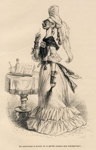 Beim Erblicken des Beweises dessen, was sie meine Unmäßigkeit nannte. Vignetten illustriert von JJ Granville. Gravur signiert Caque in der Partie "Peines de cour d