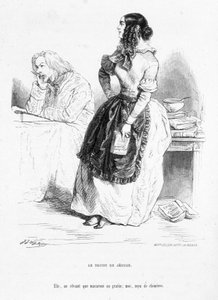 Jérôme Paturot besorgt, verzichtet auf seine Träume. Karikatur In „Jérôme Paturot auf der Suche nach einer sozialen Position“ von Louis Reybaud