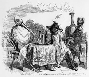 La Fontaines Fabel (von Jean de La Fontaine): Der Fuchs und der Storch, Stich von J.J. Grandville, ca. 1838-40 von Grandville (1803 47)