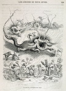 Die Lieben zweier Tiere (Hindernisrennen der Monster) - in „Tiere, die sich selbst gemalt haben: privates und öffentliches Leben der Tiere“ von Grandville, Kapitel von Honoré de Balzac, ed. Hetzel