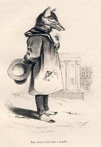Mein Held war leicht zu haben. Vignetten illustriert von JJ Granville. Gravur signiert Godard in dem Teil "Ein Fuchs in der Falle" geschrieben von Charles Nodier in "Szenen aus dem privaten und öffentlichen Leben der Tiere". Paris, J. Hetzel und Paulin