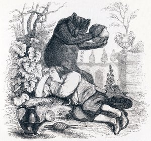 Der Bär und der Gartenliebhaber - Fabeln von La Fontaine von Grandville