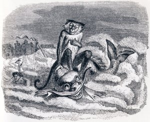 Der Affe und der Delfin - Fabeln von La Fontaine von Grandville