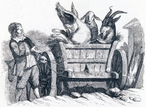 Das Schwein, die Ziege und das Schaf - Fabeln von La Fontaine von Grandville