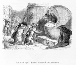 Die Ratte, die sich aus der Welt zurückzog - in „Fabeln“ von La Fontaine, illustriert von Grandville von Grandville