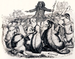 Der Hirte und seine Herde - Fabeln von La Fontaine von Grandville