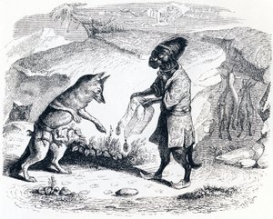 Der kranke Löwe und der Fuchs - Fabeln von La Fontaine von Grandville