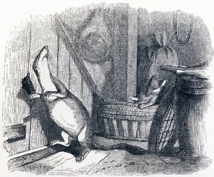Das Wiesel betritt einen Dachboden - Fabeln von La Fontaine von Grandville