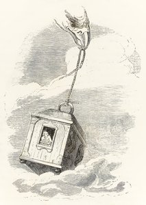 Gulliver entkommt Brobdingnag, als seine Kiste von einem Adler ergriffen und ins Meer fallen gelassen wird, aus Gullivers Reisen von Jonathan Swift