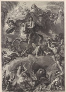 Allegorisches Reiterporträt von Ludwig XIV., König von Frankreich von Gérard Edelinck