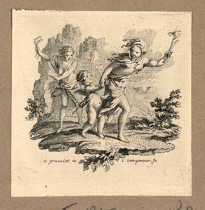 Amor mit verbundenen Augen, geführt von der Torheit von Gravelot