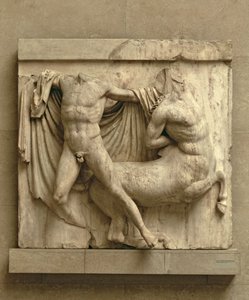 Ein Lapith tötet einen Kentauren, Metope XXVII von der Südseite des Parthenon, 447-432 v. Chr.