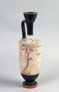 Attische weiße Lekythos, die ein junges Mädchen zeigt, das ein Grabopfer darbringt, ca. 420 v. Chr. von Greek