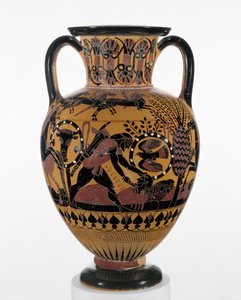 Chalkidische schwarzfigurige Halsamphora mit Odysseus, der einen Thraker tötet, ca. 540 v. Chr.