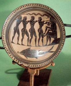 Becher, der Odysseus zeigt, wie er Polyphem blendet, schwarzfigurige Keramik, griechische Zivilisation, 6. Jahrhundert v. Chr.