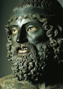 Detail des Kopfes von Statue A oder dem Jüngeren der Riace-Bronzen