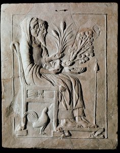 Griechische Kunst: Votiv-Terrakottatafel von Persephone auf dem Thron und Hades aus Locri von Greek