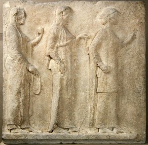 Die drei Grazien, Relief aus dem Durchgang der Theores, von Thasos, ca. 470 v. Chr. (Marmor) von Greek