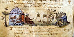 Lockvögel - in „De venatione“ von Oppianus, griechisches Manuskript des 13. Jahrhunderts. Biblioteca Marciana. Venedig von Greek School