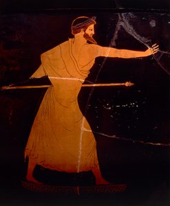Griechische Zivilisation, rotfigurige Keramik. Attischer Krater, der Zeus darstellt, zugeschrieben dem Berliner Maler. (Detail) von Greek School