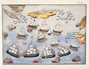 Überblick über Seeschlachten während des Krieges, Tafel 3 aus Bildliche Geschichte des griechischen Unabhängigkeitskrieges von General Makryjannis