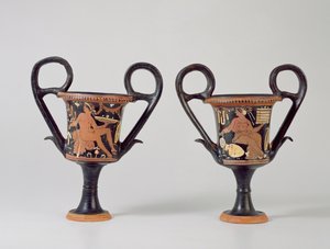 Rotfiguriger Kantharos, der einen Jüngling und eine Frau darstellt, ca. 310 v. Chr.