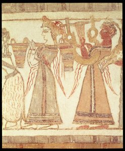 Rituelle Verehrungsszene, möglicherweise die Verehrung der Toten betreffend, Detail der Dekoration auf einem Sarkophag aus einem Grab in Ayia Triada, Kreta, Spätminoische Zeit, ca. 1390 v. Chr. von Greek School