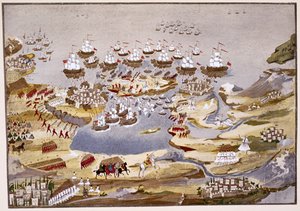 Belagerung und Seeschlacht, Tafel 13 aus Bildliche Geschichte des griechischen Unabhängigkeitskrieges von General Makryjannis