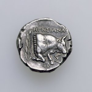 Tetradrachme von Samos, Ionien, Darstellung eines Stiers, ca. 390 v. Chr. (Rückseite)